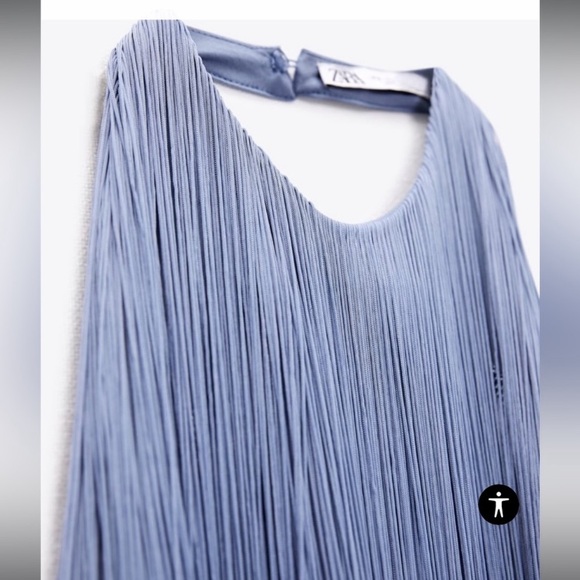 ZARA Blue Fringe Halter Mini Dress NWT - Picture 3 of 15
